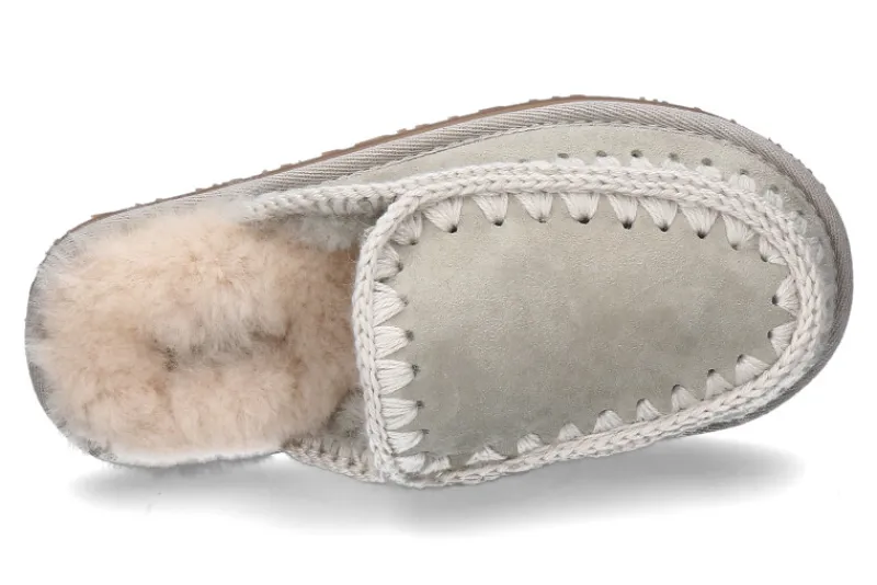 Damen mou Pantolette gefüttert SLIPPER FULL ESKIMO STITCH- silber