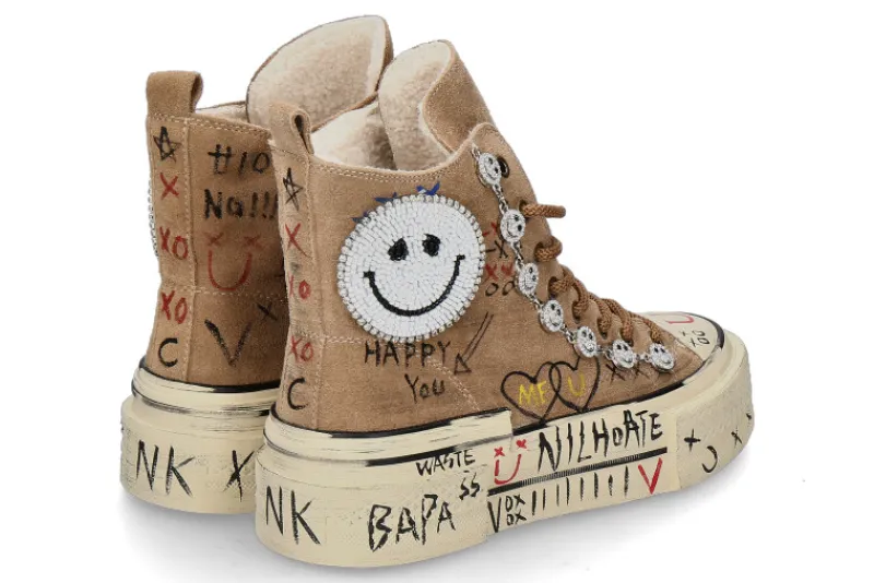 Damen Nan-Ku Couture High Top Sneaker gefüttert VELOUR- camel/braun