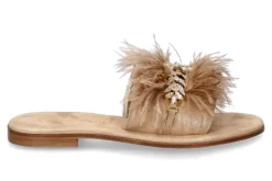 Damen Paola Fiorenza Pantolette PIUMA CAMEL DRILL LEGNO- gold ambra