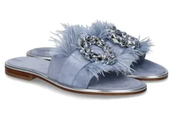 Damen Paola Fiorenza Pantolette PELLE DRILL jeans light blue