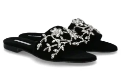 Damen Paola Fiorenza Pantolette VELLUTO NERO MICROCRISTALLI- foglie silver