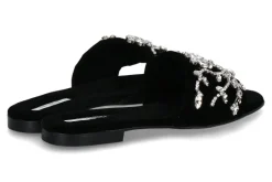 Damen Paola Fiorenza Pantolette VELLUTO NERO MICROCRISTALLI- foglie silver