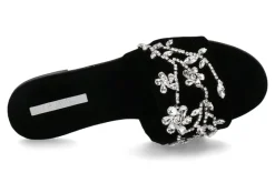 Damen Paola Fiorenza Pantolette VELLUTO NERO MICROCRISTALLI- foglie silver