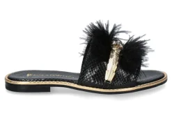 Damen Paola Fiorenza Pantolette COBRA PITONE- piume nero snake