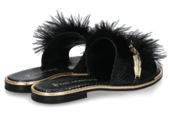 Damen Paola Fiorenza Pantolette COBRA PITONE- piume nero snake