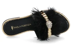 Damen Paola Fiorenza Pantolette COBRA PITONE- piume nero snake
