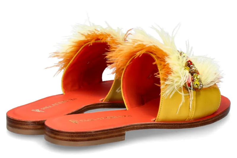 Damen Paola Fiorenza Pantolette PIUMA ARANCIO GIALLA- pelle gialla gold
