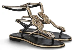 Damen Paola Fiorenza Sandale COBRA LAMINATO NERO- snake pietre black gold