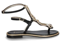 Damen Paola Fiorenza Sandale COBRA LAMINATO NERO- snake pietre black gold