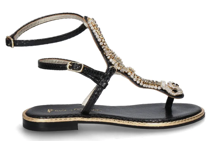 Damen Paola Fiorenza Sandale COBRA LAMINATO NERO- snake pietre black gold