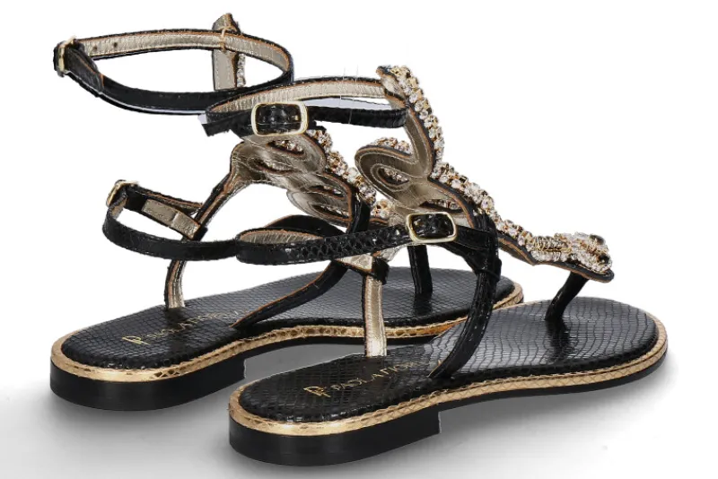 Damen Paola Fiorenza Sandale COBRA LAMINATO NERO- snake pietre black gold