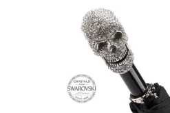 Damen Pasotti Regenschirm OXFORD TOTENKOPF SWAROVSKI SILBER