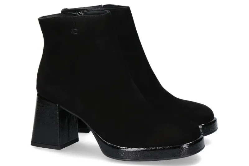 Damen Paul Green Stiefelette SAMTZIEGE KNAUTSCHLACK- schwarz