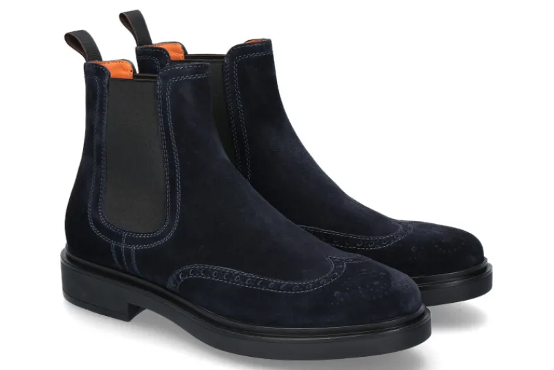 Herren Santoni Chelsea Boot VELOUR BLU