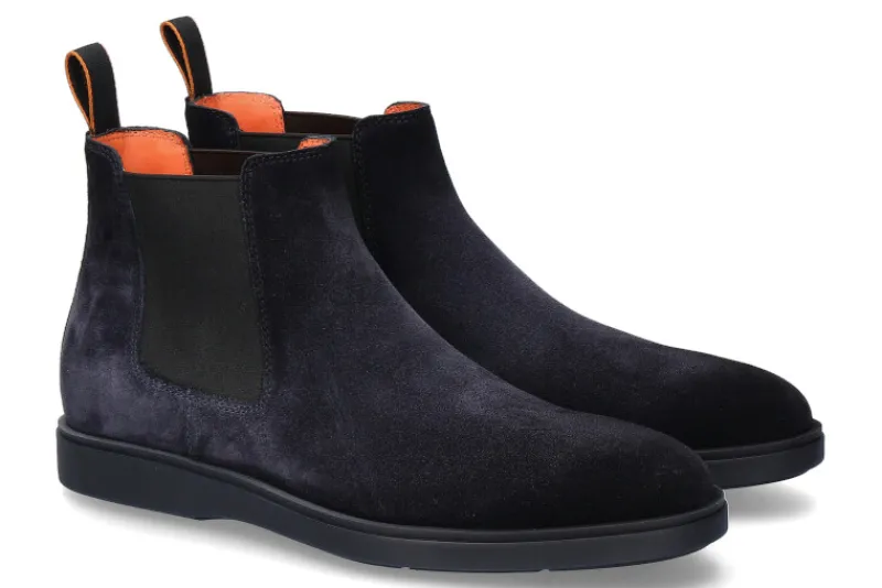 Herren Santoni Chelsea Boots VELOURS NAVY- dunkelblau