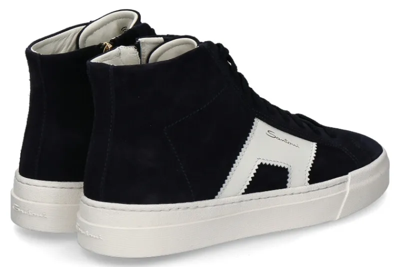Herren Santoni Mid- Cut Sneaker DOUBLE BUCKLE BLUE/WHT- dunkelblau