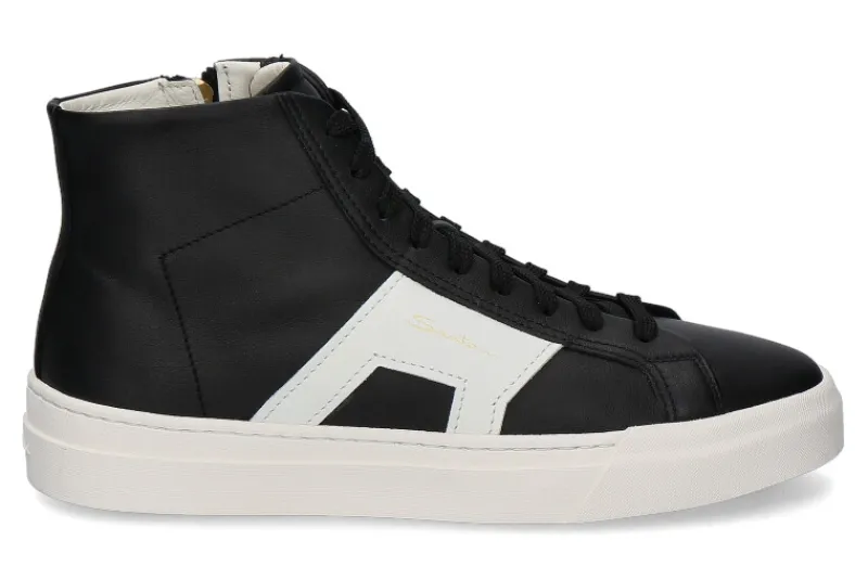 Herren Santoni Mid- Cut Sneaker DOUBLE BUCKLE BLACK WHT- schwarz