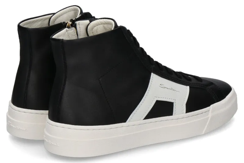 Herren Santoni Mid- Cut Sneaker DOUBLE BUCKLE BLACK WHT- schwarz