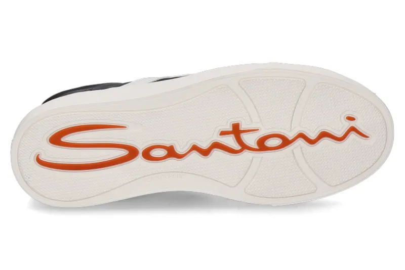 Herren Santoni Mid- Cut Sneaker DOUBLE BUCKLE BLACK WHT- schwarz