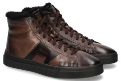 Herren Santoni Mid- Cut Sneaker gefüttert DOUBLE BUCKLE BROWN- dunkelbraun