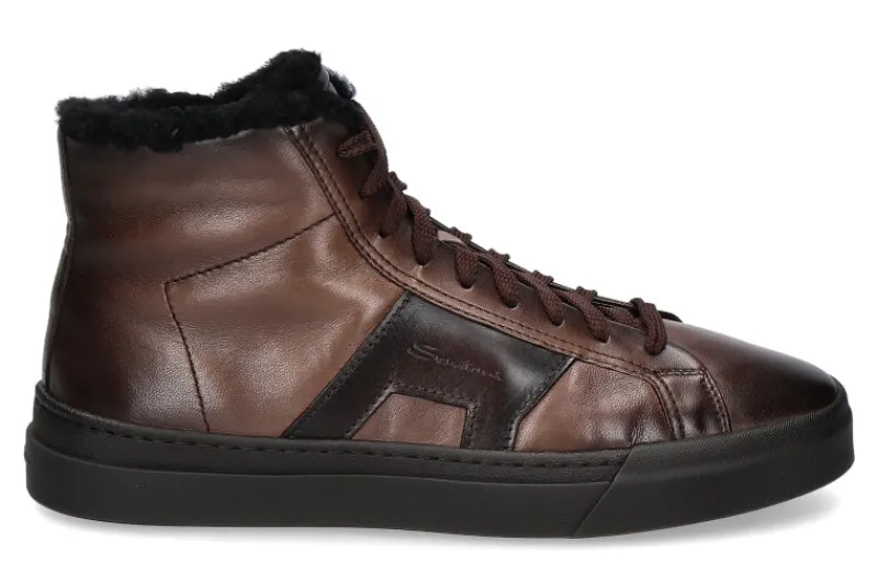 Herren Santoni Mid- Cut Sneaker gefüttert DOUBLE BUCKLE BROWN- dunkelbraun