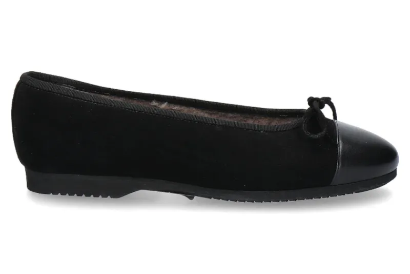 Damen Unützer Ballerina gefüttert CAMOSCIO NERO NAPPA NERA