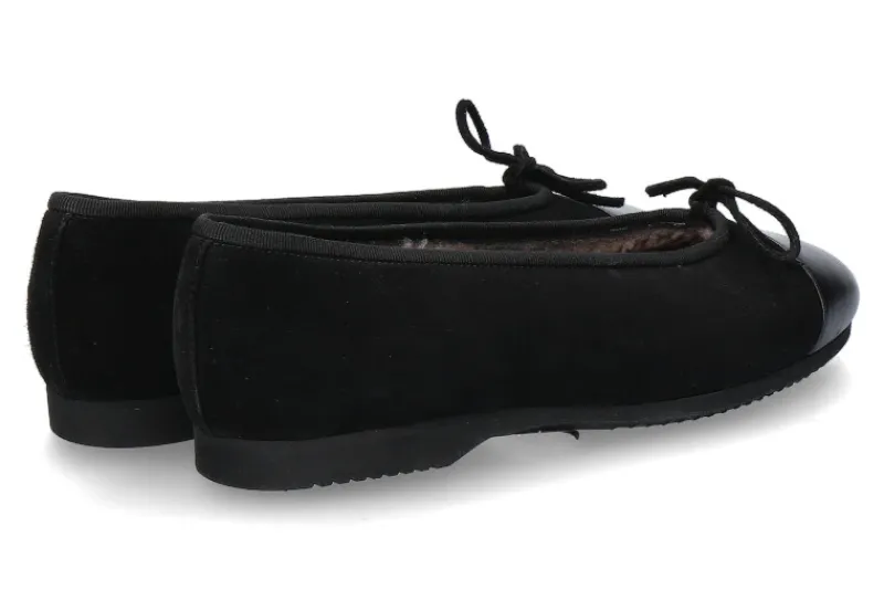Damen Unützer Ballerina gefüttert CAMOSCIO NERO NAPPA NERA