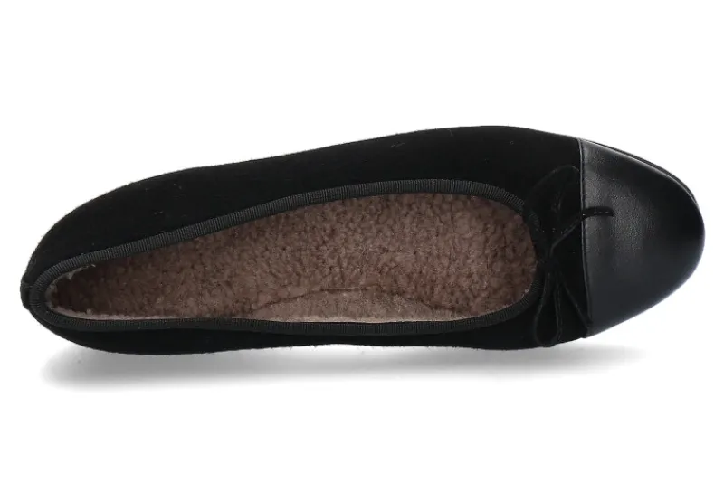 Damen Unützer Ballerina gefüttert CAMOSCIO NERO NAPPA NERA