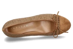 Damen Unützer Ballerina Raffia Velour leichtes beige