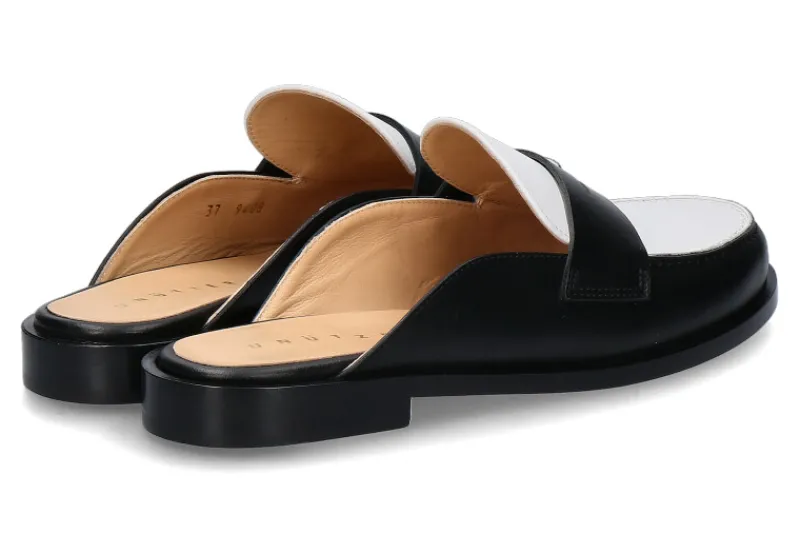 Damen Unützer Mules Vitello schwarz weiss