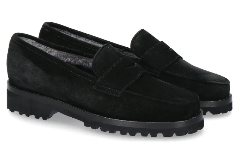 Damen Unützer Slipper gefüttert VELOUR NERO