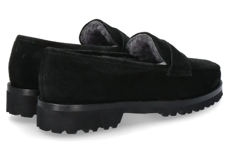 Damen Unützer Slipper gefüttert VELOUR NERO