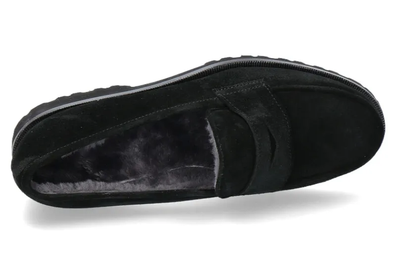 Damen Unützer Slipper gefüttert VELOUR NERO