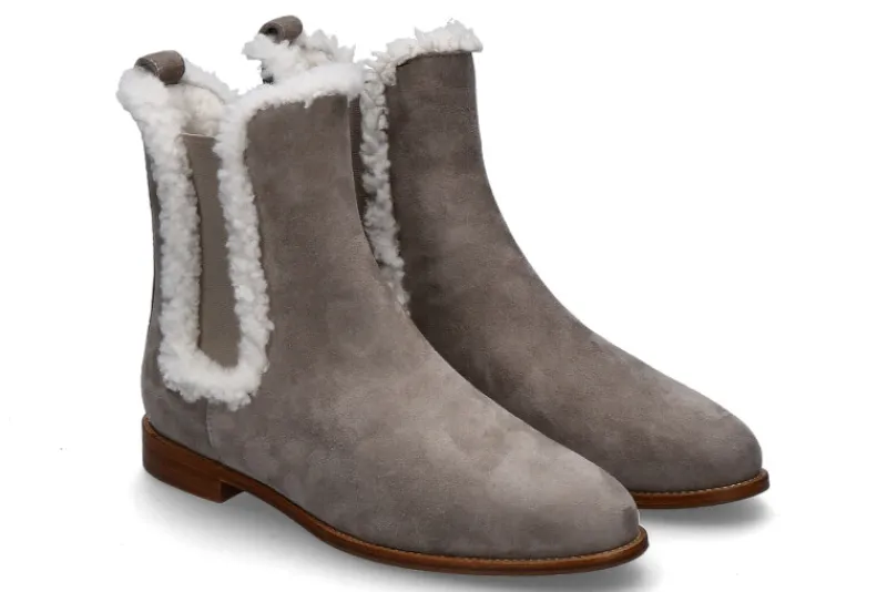 Damen Unützer Stiefelette warmgefüttert CAMOSCIO ELEPHANTE AGNELLO LATTE